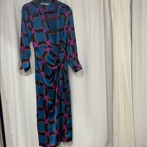 Zara Blue and Purple Long Sleeve Dress